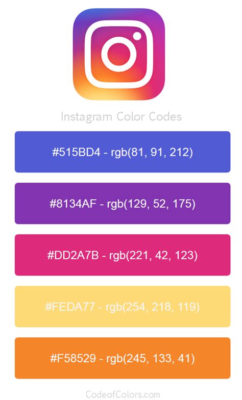 Instagram Colors - Hex and RGB Color Codes | Color schemes colour ...