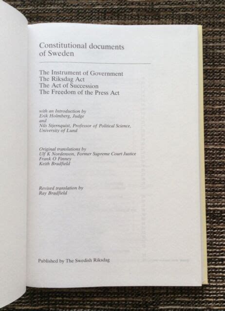 RARE 1989 The Constitution of Sweden 1989: The Swedish Riksdag ...