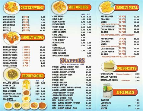 Snappers Restaurant Menu