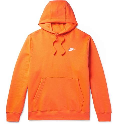 Nike - Club Logo-Embroidered Fleece-Back Cotton-Blend Jersey Hoodie - Orange Nike