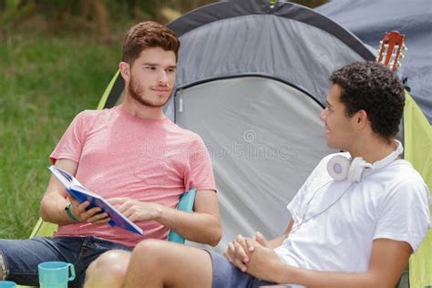 Happy Smiling Men during Camping Holidays Stock Image - Image of friend, exploration: 170651977