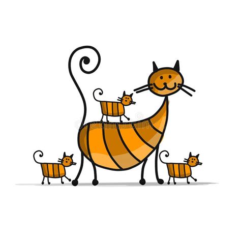 Cats Family, Sketch for Your Design Stock Vector - Illustration of ...