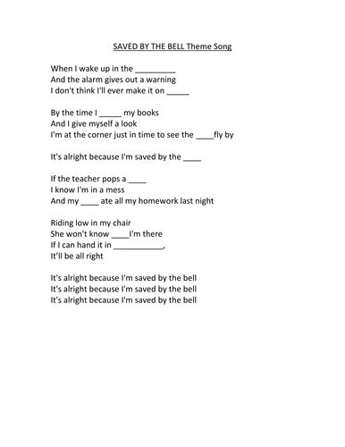 Song Interpretation - saved by the bell theme | Teaching Resources