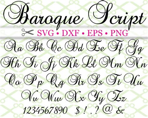 BAROQUE SCRIPT SVG FONT-Cricut & Silhouette Files SVG DXF EPS PNG ...