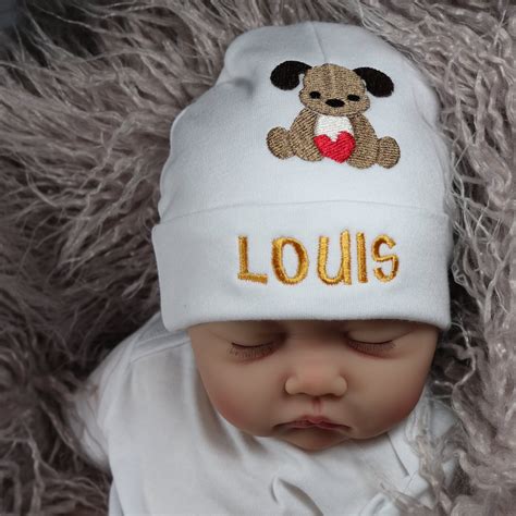 Personalized baby hat with puppy - micro preemie / preemie / newborn / 0-3 months / 3-6 months