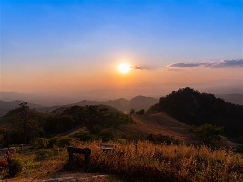 Premium Photo | Beautiful mountain view with sunset sky at top hill viewpoint on Doi Samer Dao ...