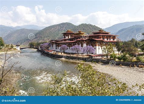 View at Punakha Dzong Monastery and the Landscape with the Mo Chhu ...