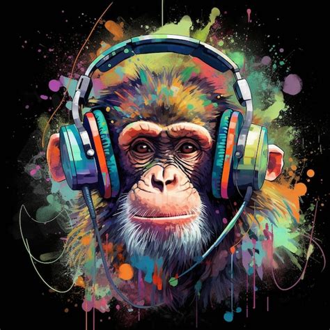 Premium AI Image | a monkey wearing headphones with a picture of a monkey on it