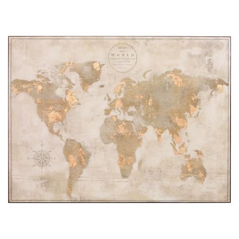 Vintage World Map Antique White 30x40 Stretched Canvas Wall Art, Beige ...