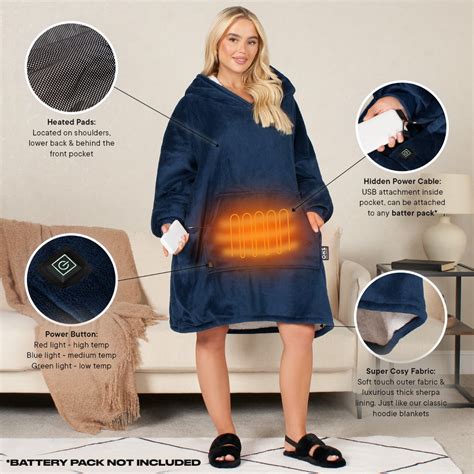 OHS Adults Electric Heated Oversized Hoodie Blanket - Navy