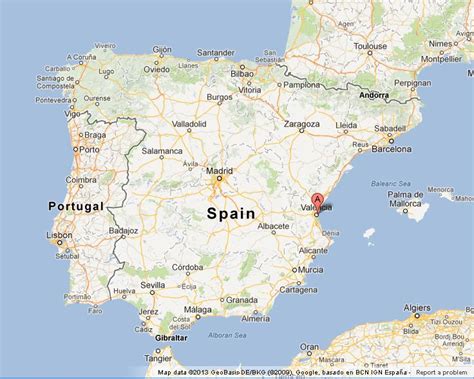 Valencia on Map of Spain