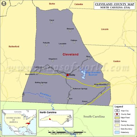 Cleveland County Map, North Carolina