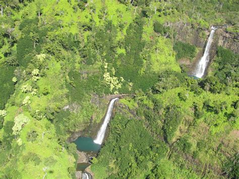 Double waterfall from helicopter over Kauai Kauai, Helicopter, Waterfall, Travel, Viajes ...