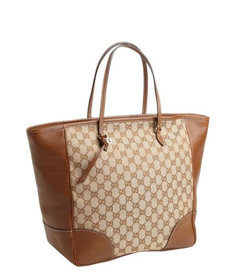 Gucci beige leather trim GG canvas tote | Brown leather totes, Leather tote, Tote