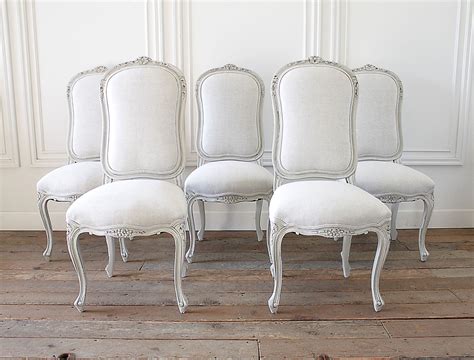 Set of 5 Painted and Upholstered Dining Room Chairs in Belgian Linen ...