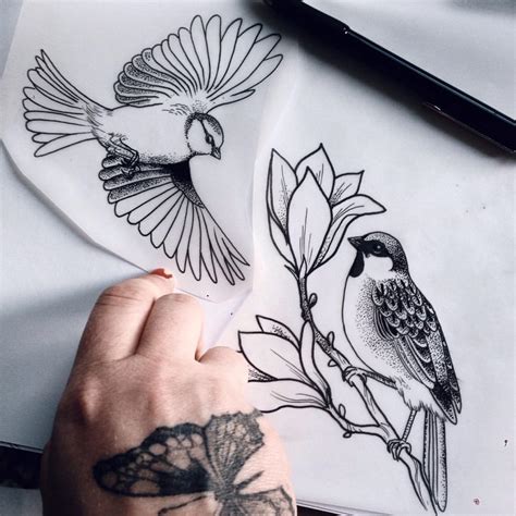 Lovely black-and-white birds tattoo design - Tattooimages.biz