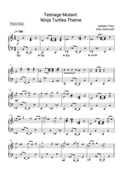 Imitator Tots - Teenage Mutant Ninja Turtles theme sheet music for piano download | Piano.Solo ...