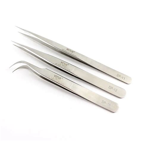 Vetus Ultra Precision Curved Eyelash Tweezers Fine Point Anti Acid Stainless Steel Tweezers For ...