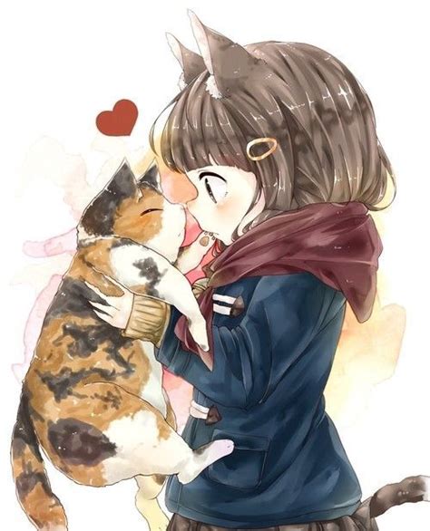 Neko girl and cat ^^ | Anime, Anime artwork, Anime drawings