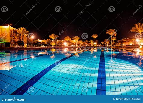 Luxury, Resort Swimming Pool in Night Stock Photo - Image of resort, night: 127841886