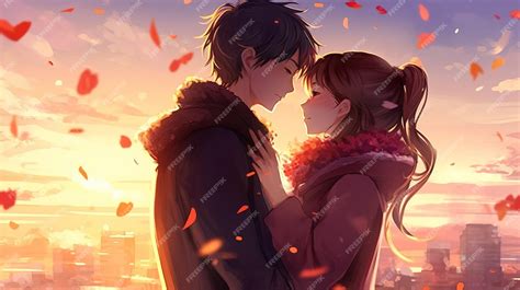 Anime girl and boy romance relationship and valentine's day concept ...