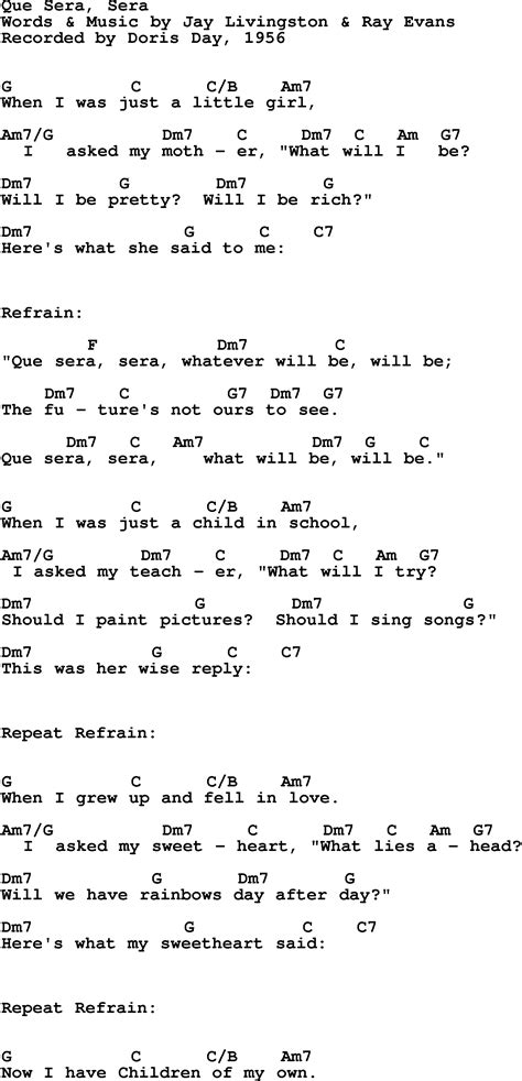 Song lyrics with guitar chords for Que Sera Sera - Doris Day, 1956