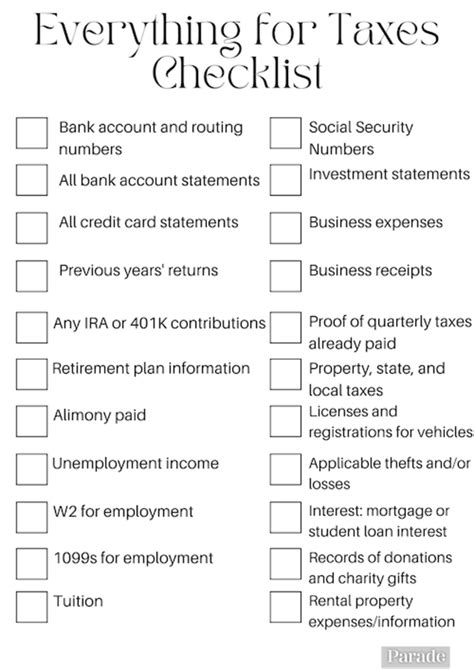 Tax Form Checklist 2023 - Printable Forms Free Online