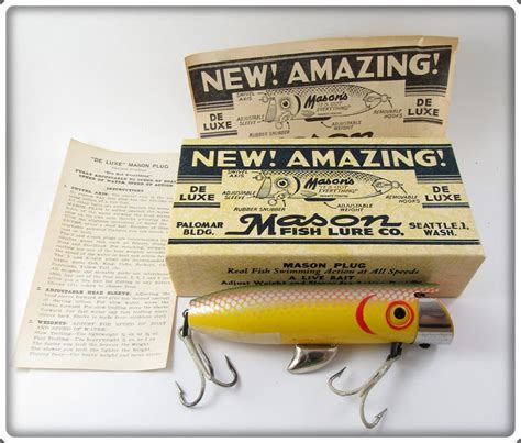 Vintage Mason Fish Lure Co Yellow Herring De Luxe Salmon Plug In Box ...