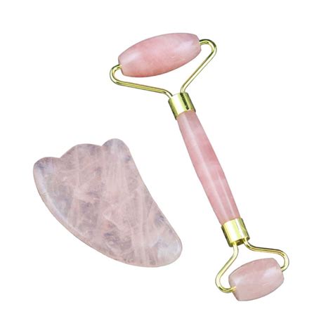 Rose Quartz Roller Set Face Massager Natural Jade Facial Slimming ...