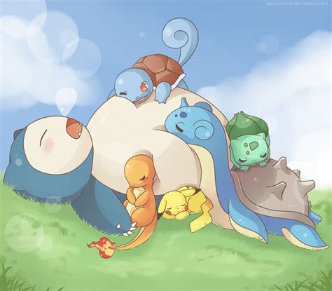 Sleepy Team. Snorlax, lapras, pikachu, squirtle, bulbasaur, charmander. Pokemon. Snorlax Art ...