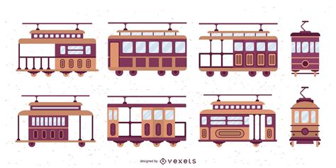 Trolley Car Flat Design Illustration Set Vector Download