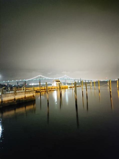 Beautiful Night View of Newport Bridge in Rhode Island. Stock Photo ...