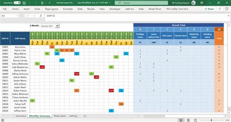 Annual Leave Tracker with Daily/Monthly View in Excel - PK: An Excel Expert