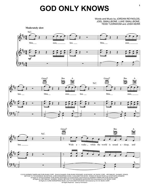 God Only Knows by for KING & COUNTRY Sheet Music for Piano, Vocal & Guitar Chords (Right-Hand ...