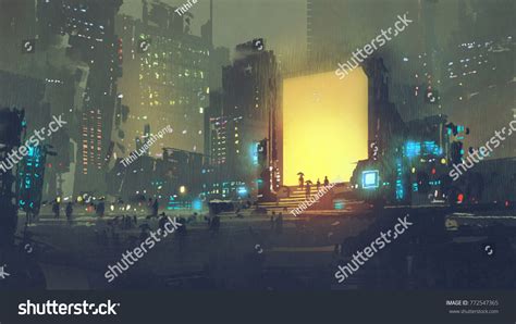 Night Scenery Futuristic City Many People Stock Illustration 772547365 ...