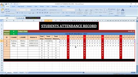 MS Excel 2020 Attendance Sheet in Advance VedantSri Varanasi - YouTube