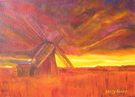 Windmill at Golden Sunset Painting by Sally Jones - Fine Art America