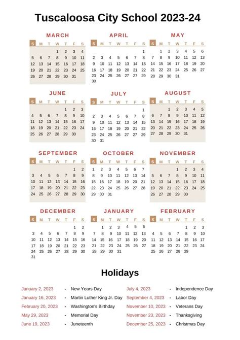 Tuscaloosa City Schools Calendar 2023-24 With Holidays