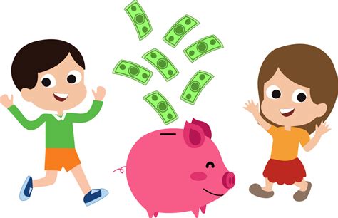 illustration of children saving money in a piggy bank. cartoon illustration of a kid saving ...