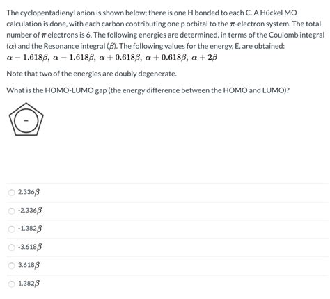 Solved The cyclopentadienyl anion is shown below; there is | Chegg.com