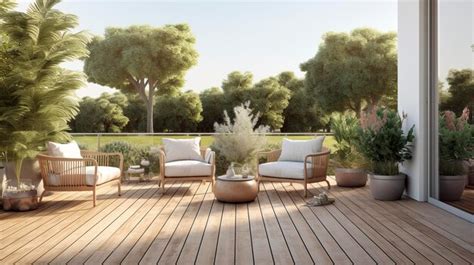 Premium AI Image | A photo of a backyard deck with outdoor furniture