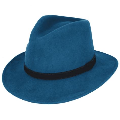 Wool Felt Fashionable Outback Fedora Style Hat - Blue Teal