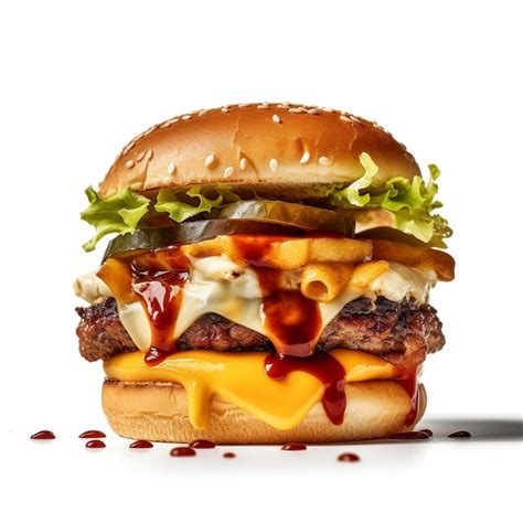 Premium AI Image | A burger with cheese, sauce, and sauce on it.