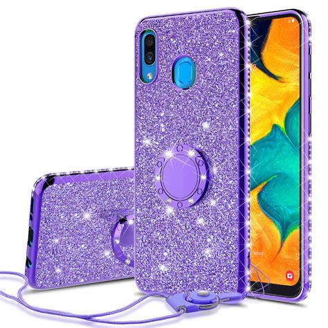 Samsung Galaxy A20 Case, Glitter Cute Phone Case Girls with Kickstand ...