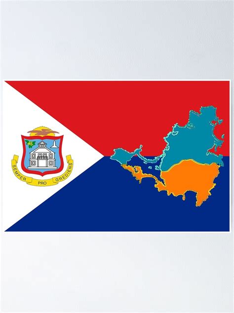 "Sint Maarten Flag with Map of St Saint Martin and Sint Maarten" Poster ...