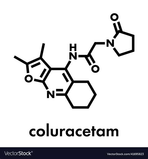 Coluracetam nootropic drug molecule skeletal Vector Image