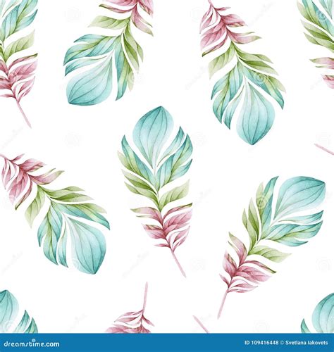 Seamless Watercolor Pattern of Feathers of Birds Stock Illustration - Illustration of feathers ...