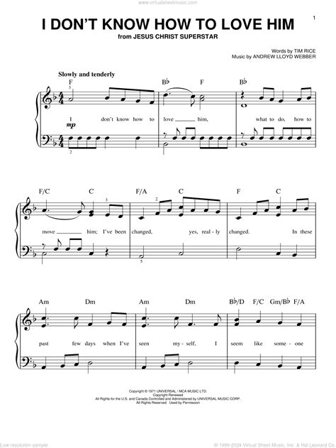 Webber - I Don't Know How To Love Him sheet music (beginner) for piano solo