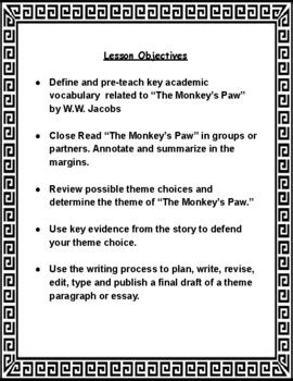 The Monkey's Paw Theme Lesson by Tried True and Terrific | TpT