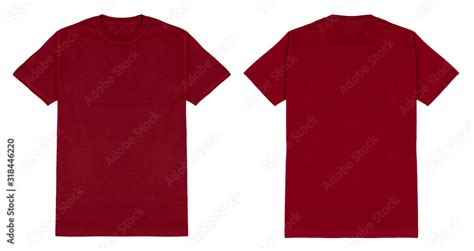 Red maroon t shirt front and back view, isolated on white background ...